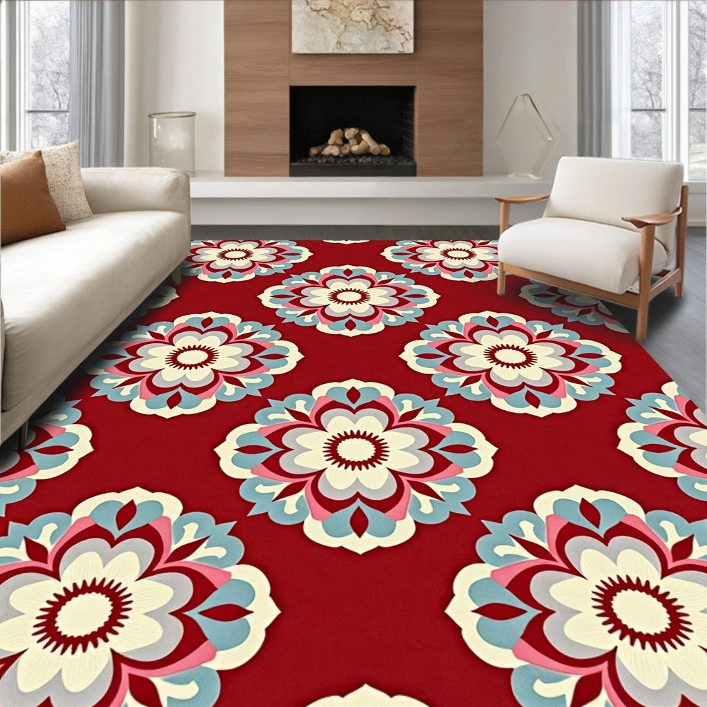 Red Floral Medallion Pattern Runner Rug