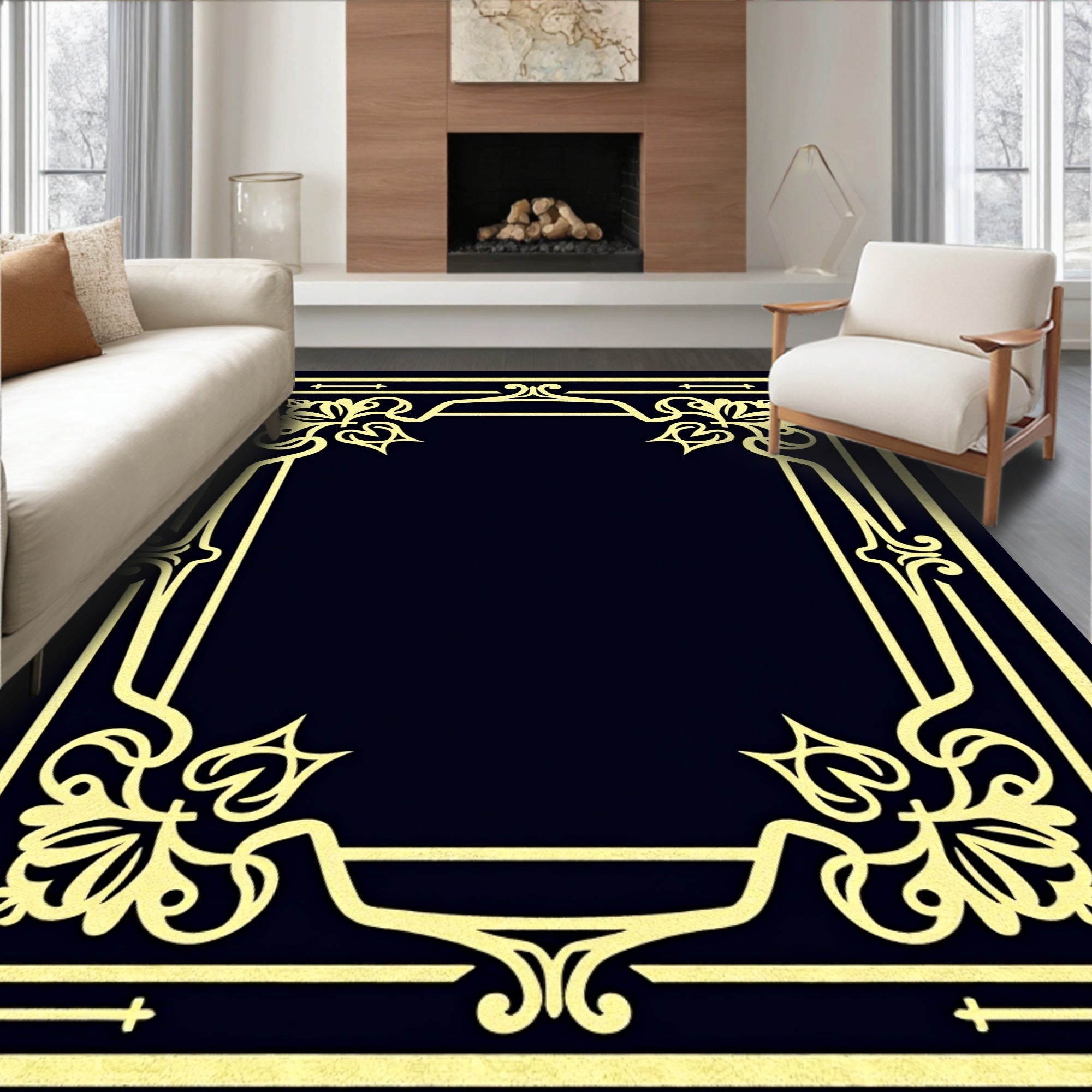 Elegant Floral Border Design Rug
