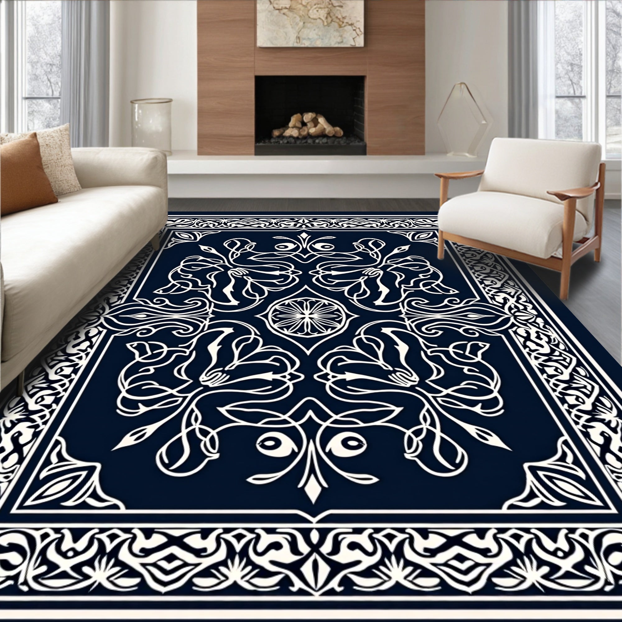Intricate Floral Symmetry Pattern Rug