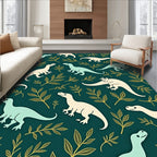 Whimsical Dinosaur Leaves Pattern Rug