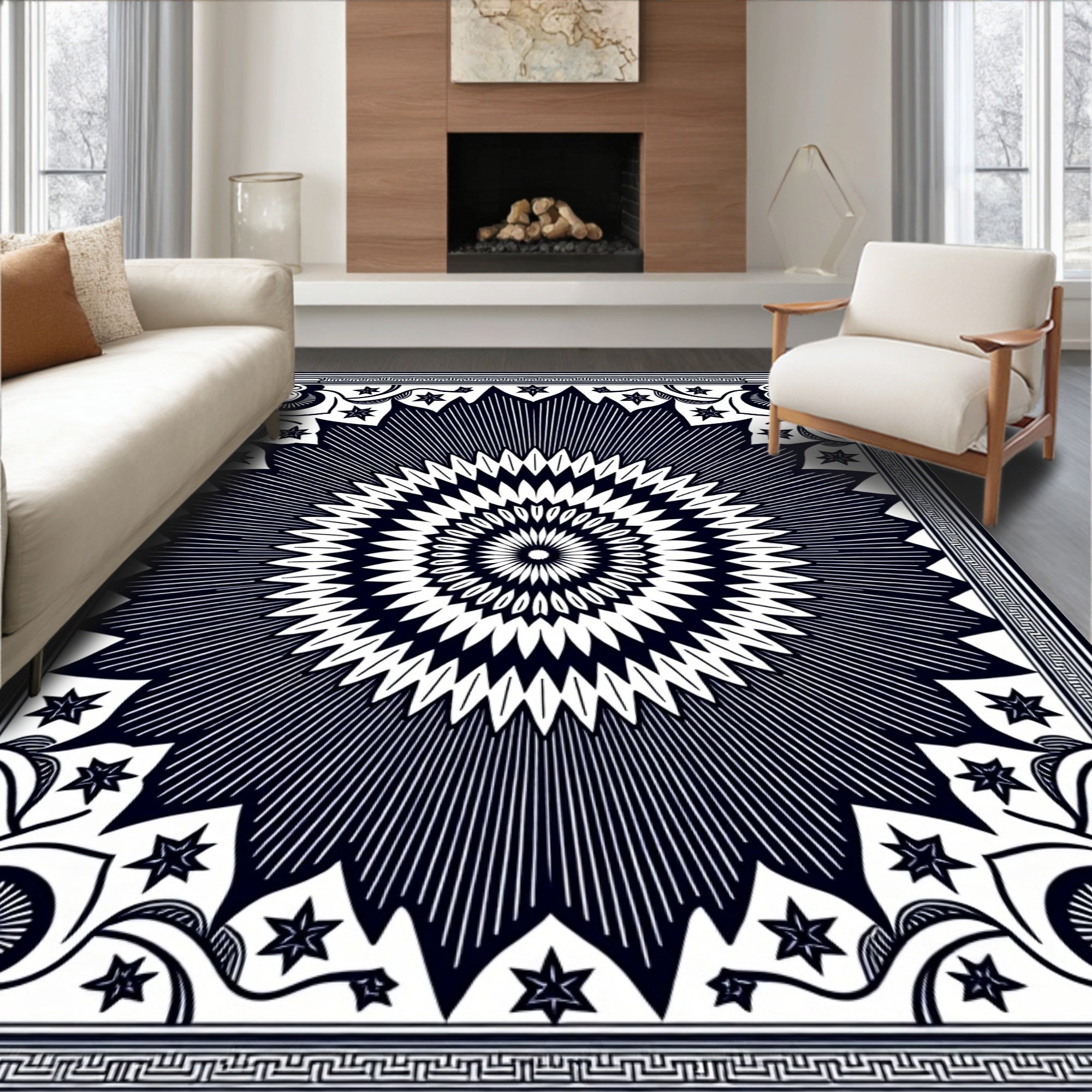 Radial Starburst Floral Pattern Rug