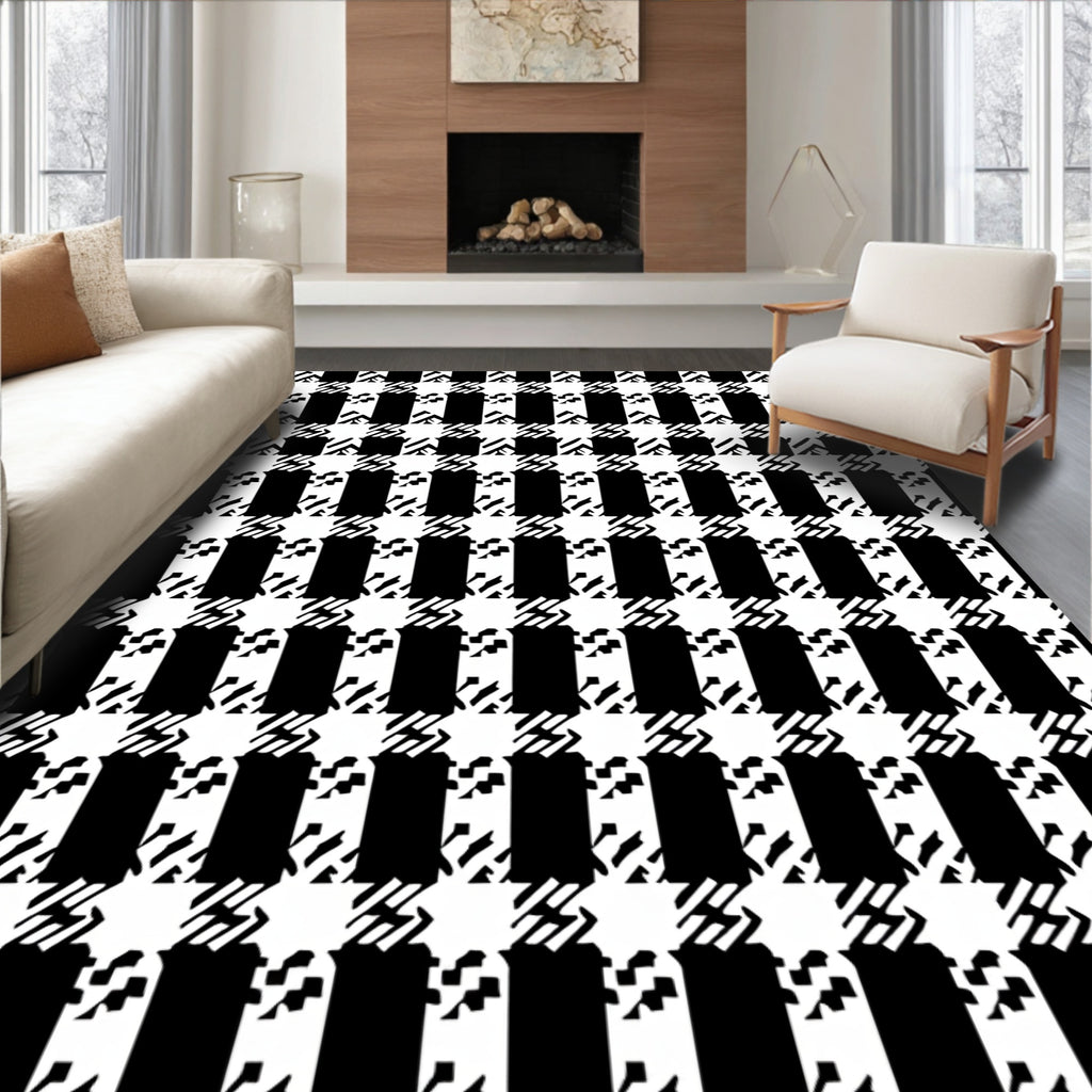 Classic Black White Houndstooth Pattern Rug