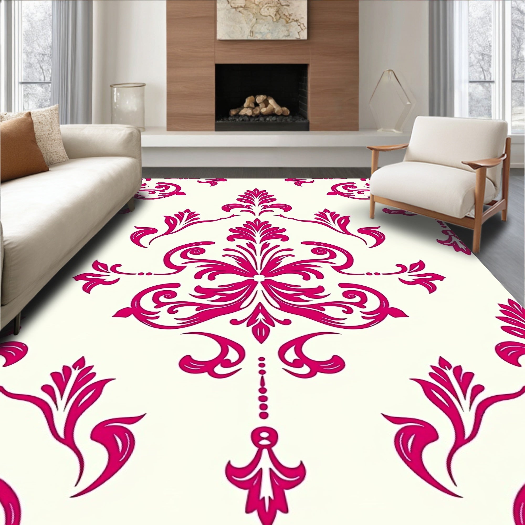 Royal Magenta Damask Pattern Rug