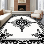 Ornate Black And White Medallion Rug