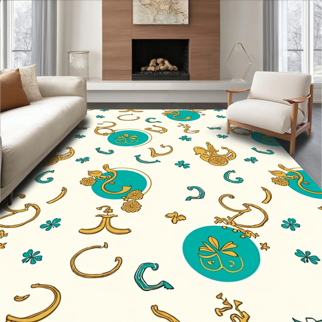 Curious Carriage Turquoise Pattern Rug