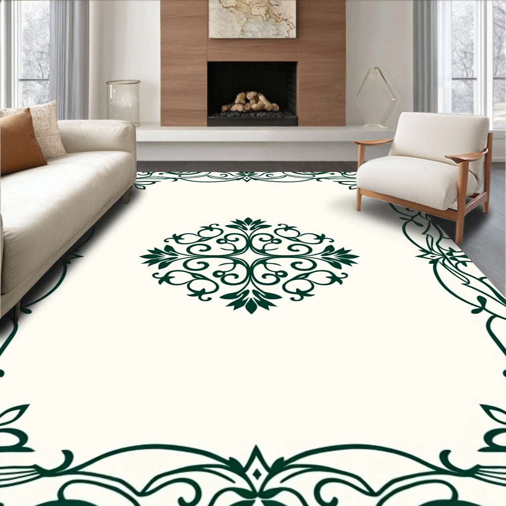 Elegant Ornate Scrolls and Floral Pattern Rug