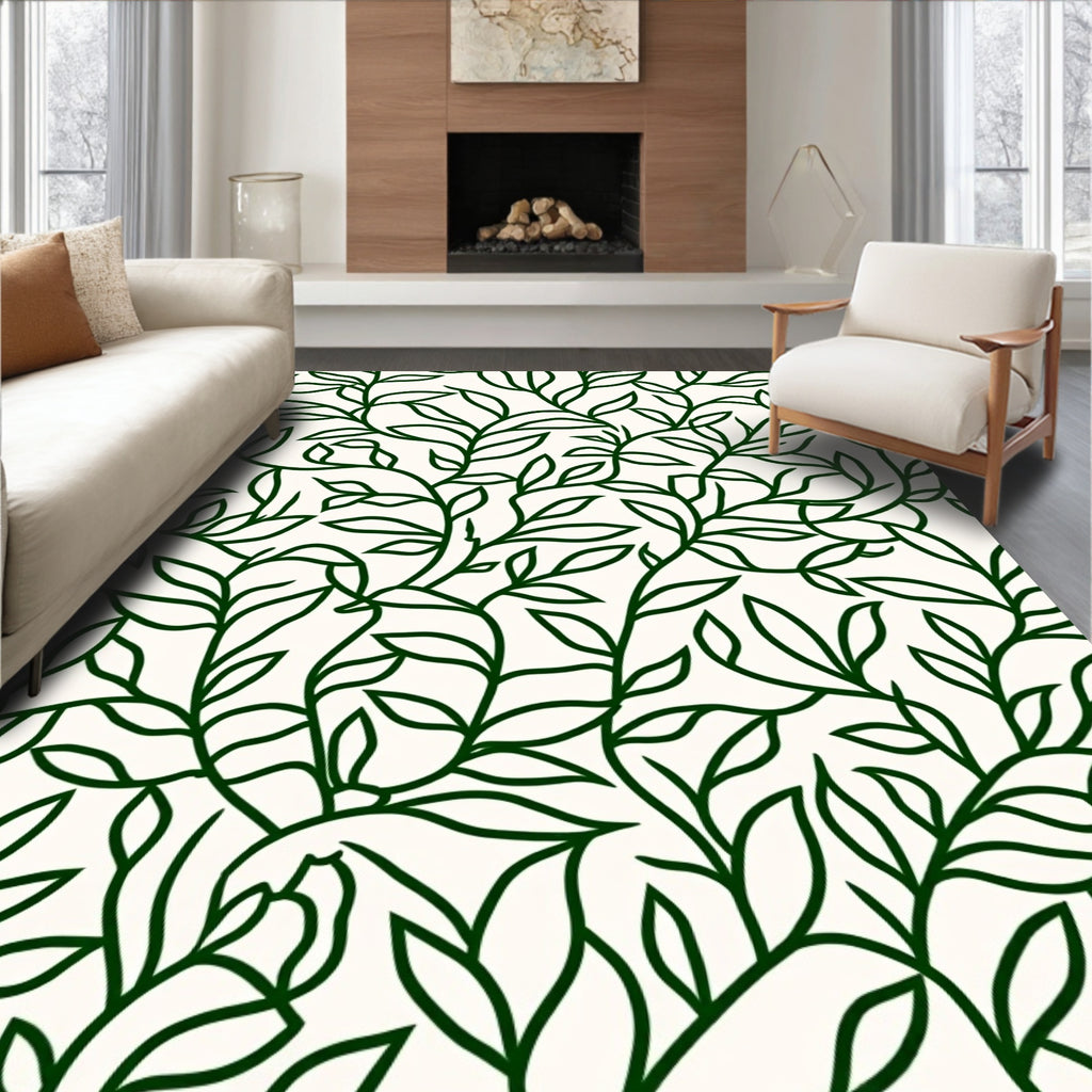 Lush Green Leafy Vine Pattern Rug