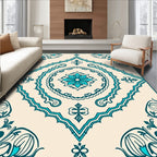 Teal Floral Medallion Traditional Pattern Rug