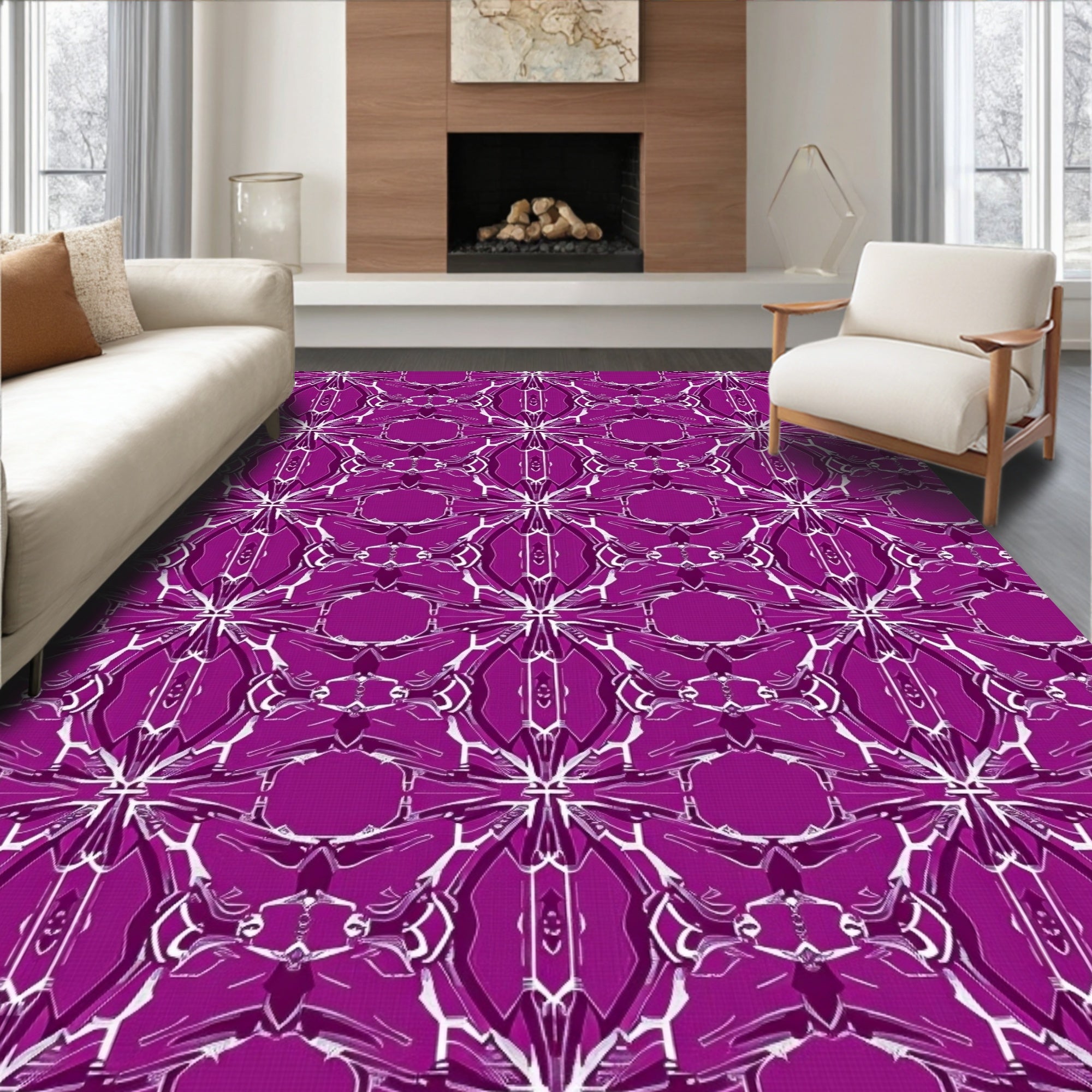 Intricate Purple White Geometric Abstract Design Rug