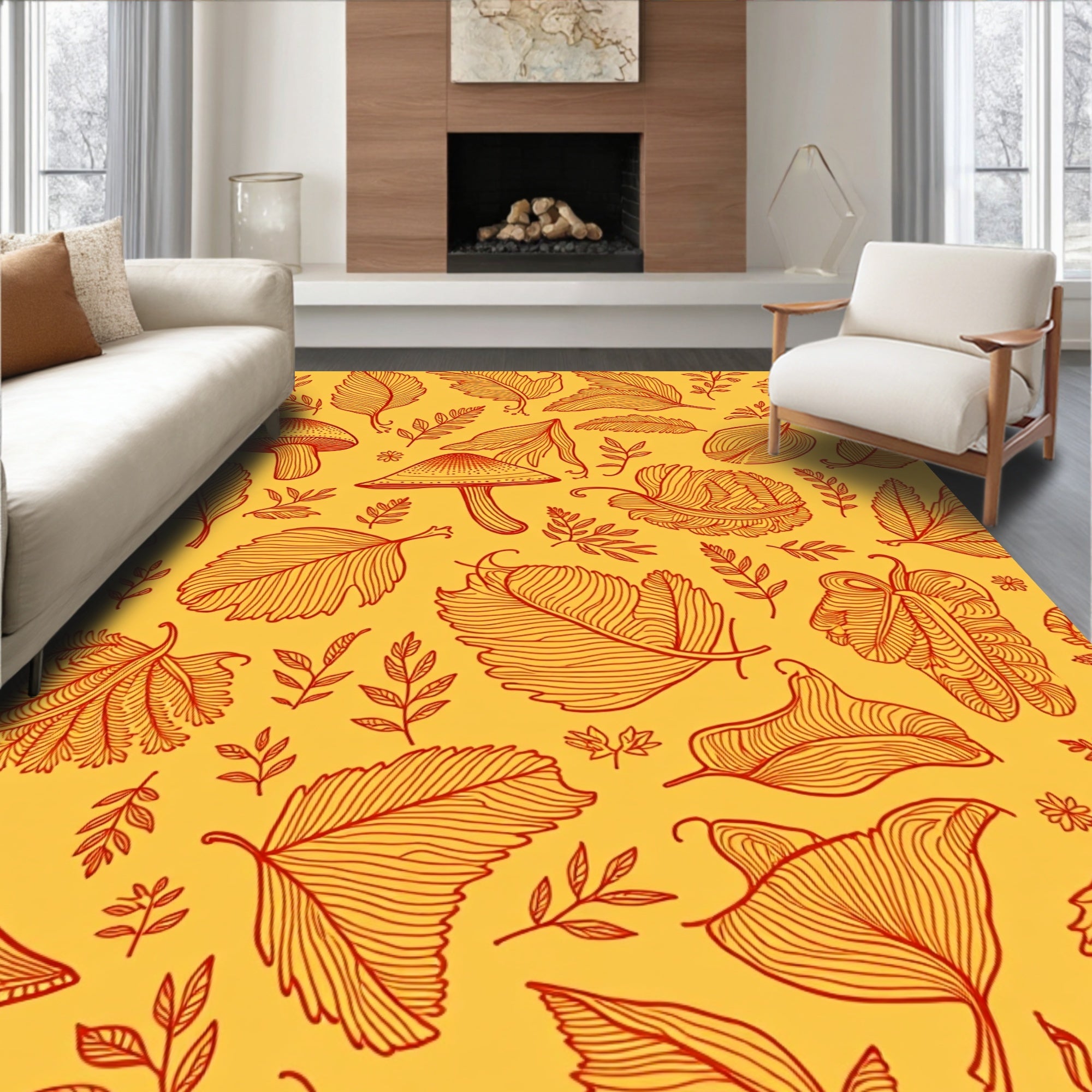Autumn Leaves And Mushroom Pattern Rug