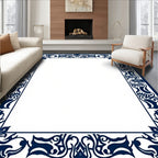 Deep Blue Ornate Scroll Border Rug