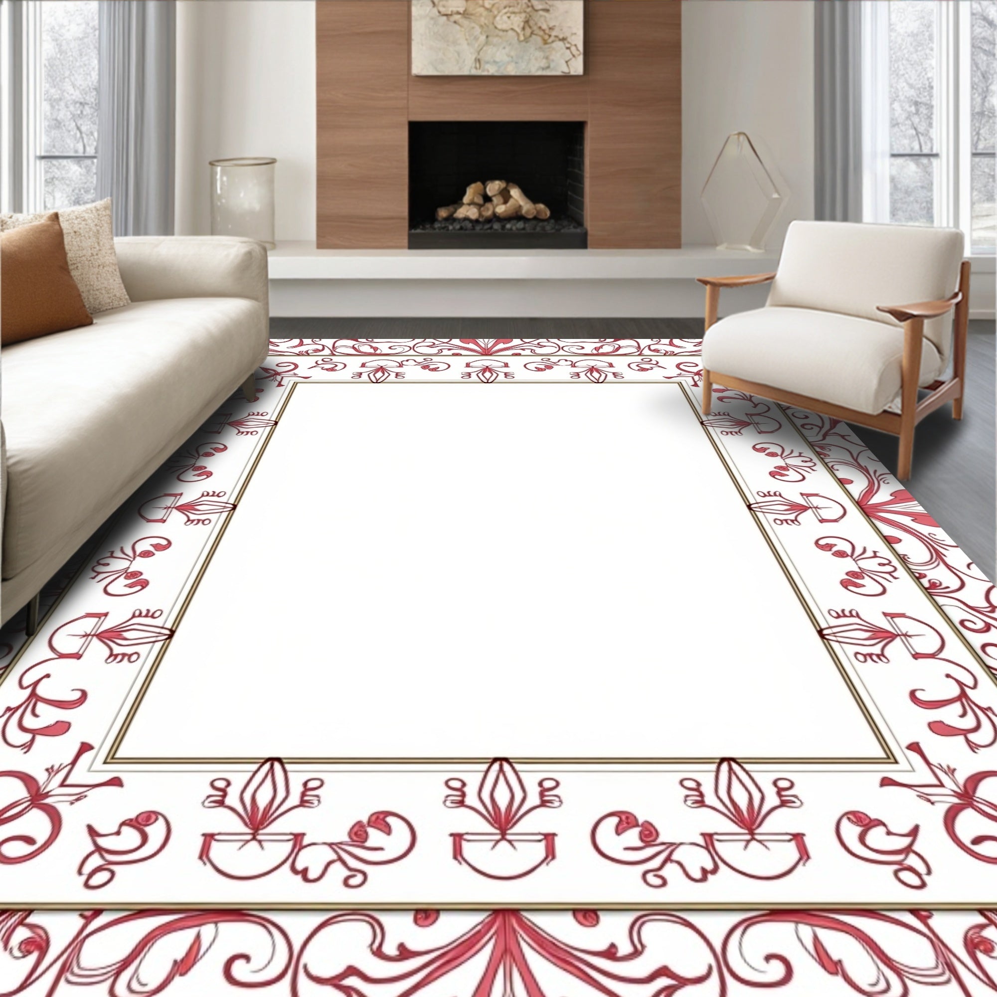 Ornate Floral Border Design Rug