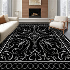 Ornate Flourish Black Gray Design Rug