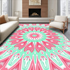 Vibrant Pink Teal Radial Floral Pattern Rug