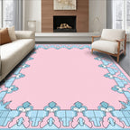 Soft Pink Blue Floral Border Rug