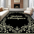 Cream Laurel Border Black Rug