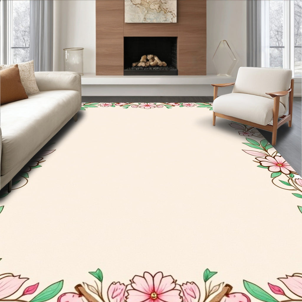 Floral Branch Pink Petal Design Rug