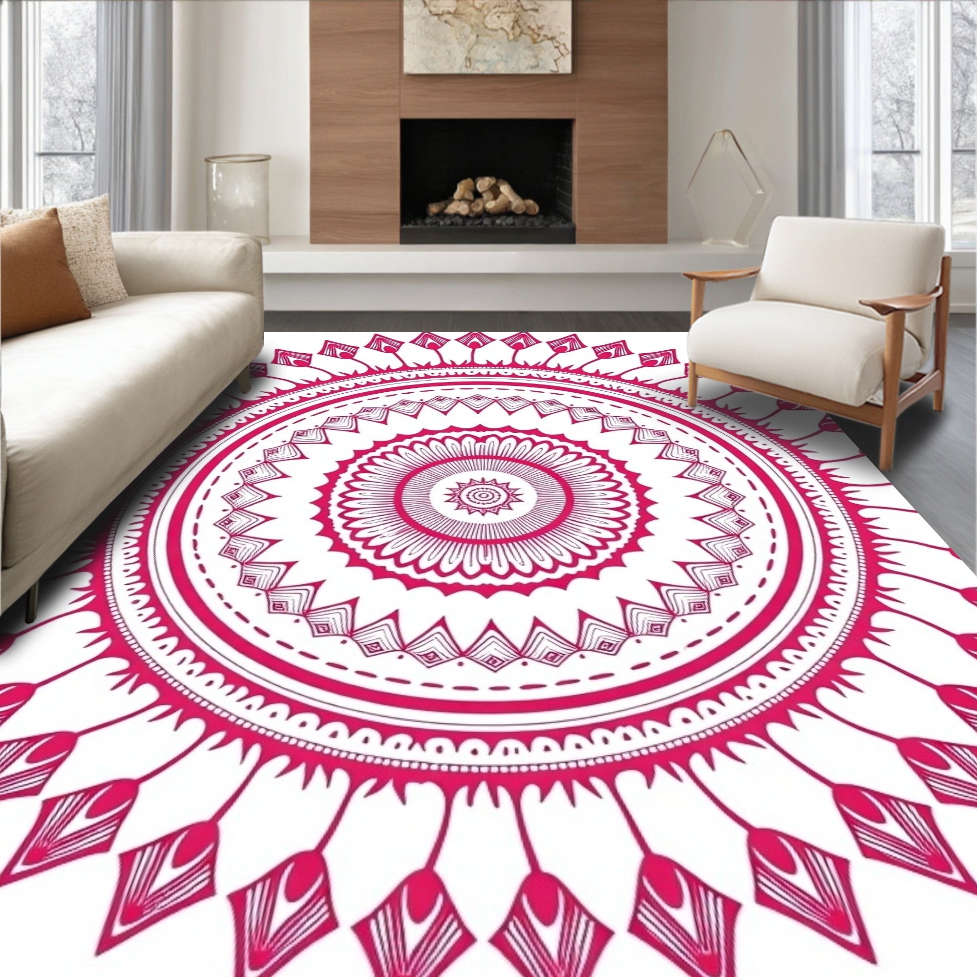 Intricate Mandala Pattern Red Design Rug