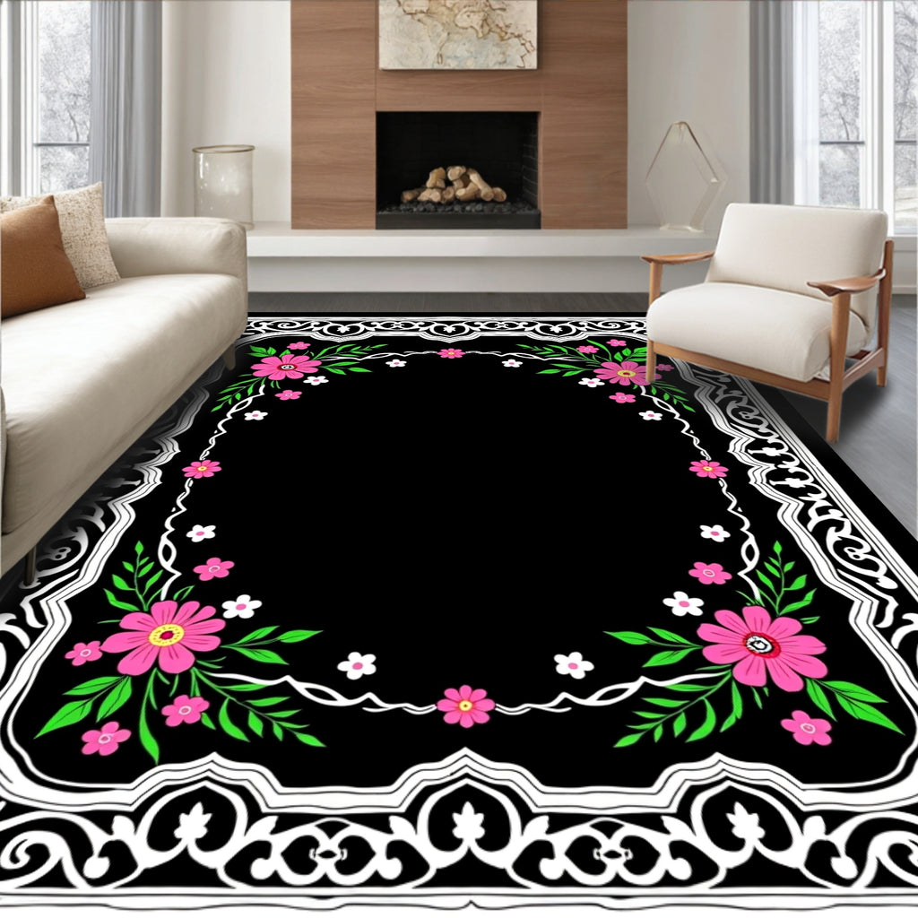 Ornate Floral White Border Design Rug