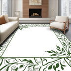 Elegant Green Floral Swirl Border Design Rug