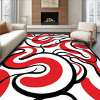 Bold Red White Swirl Abstract Art Rug