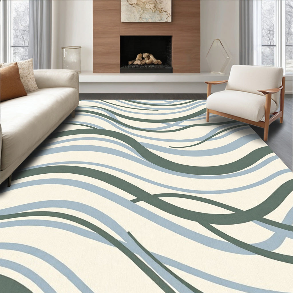 Cool Blue Green Flowing Waves Rug