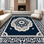 Ornate Floral Mandala With Geometric Border Rug
