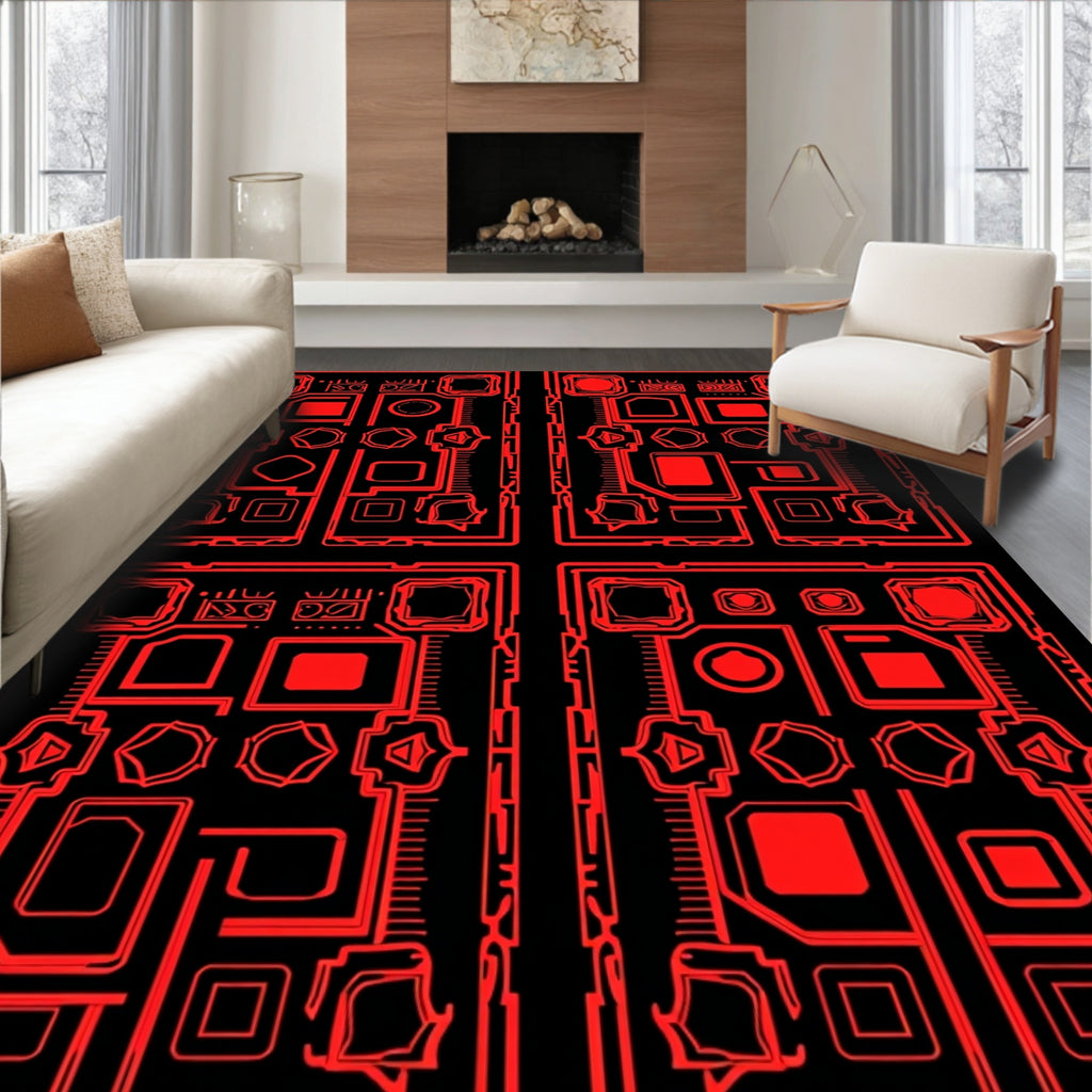 Futuristic Circuit Board Pattern Rug