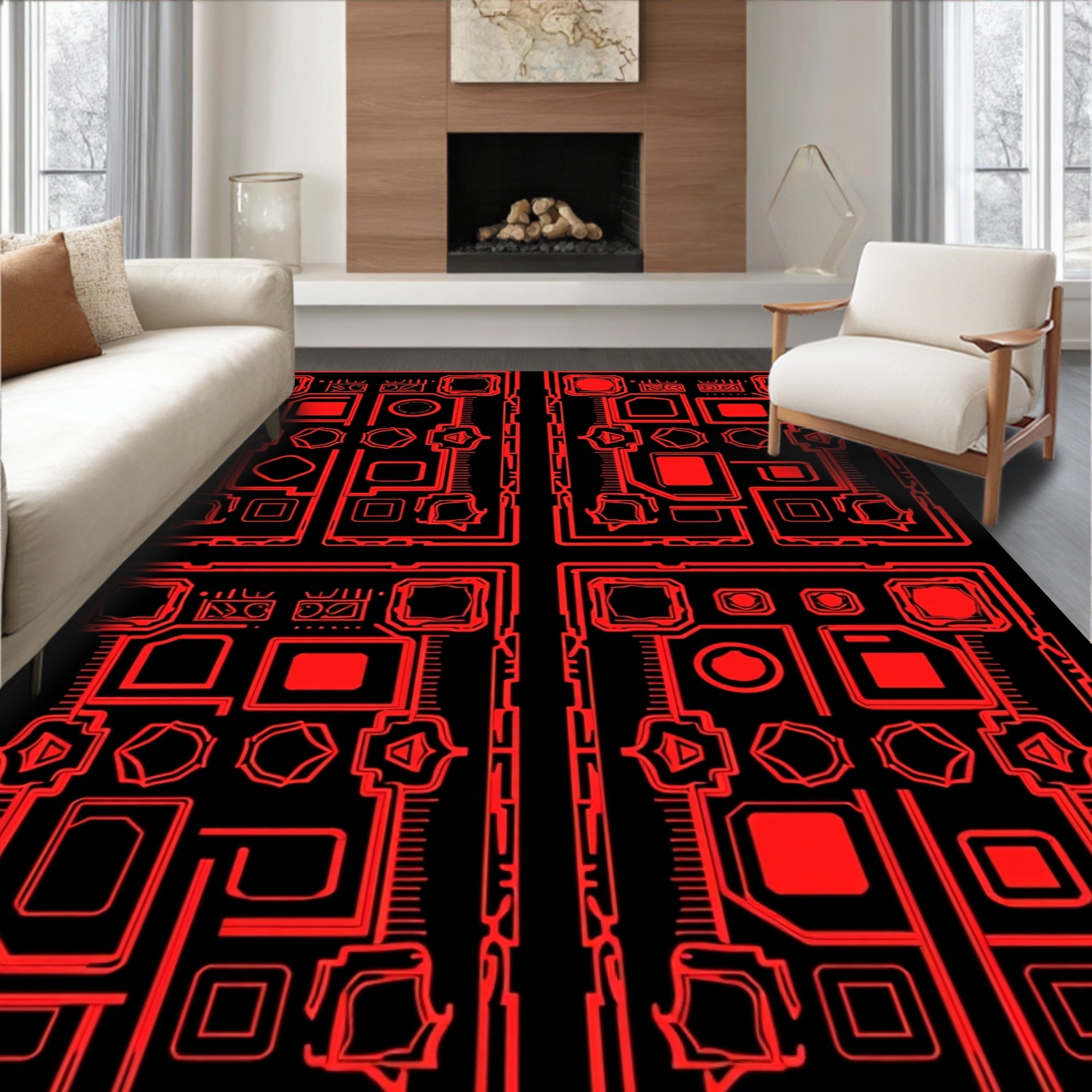 Futuristic Circuit Board Pattern Rug