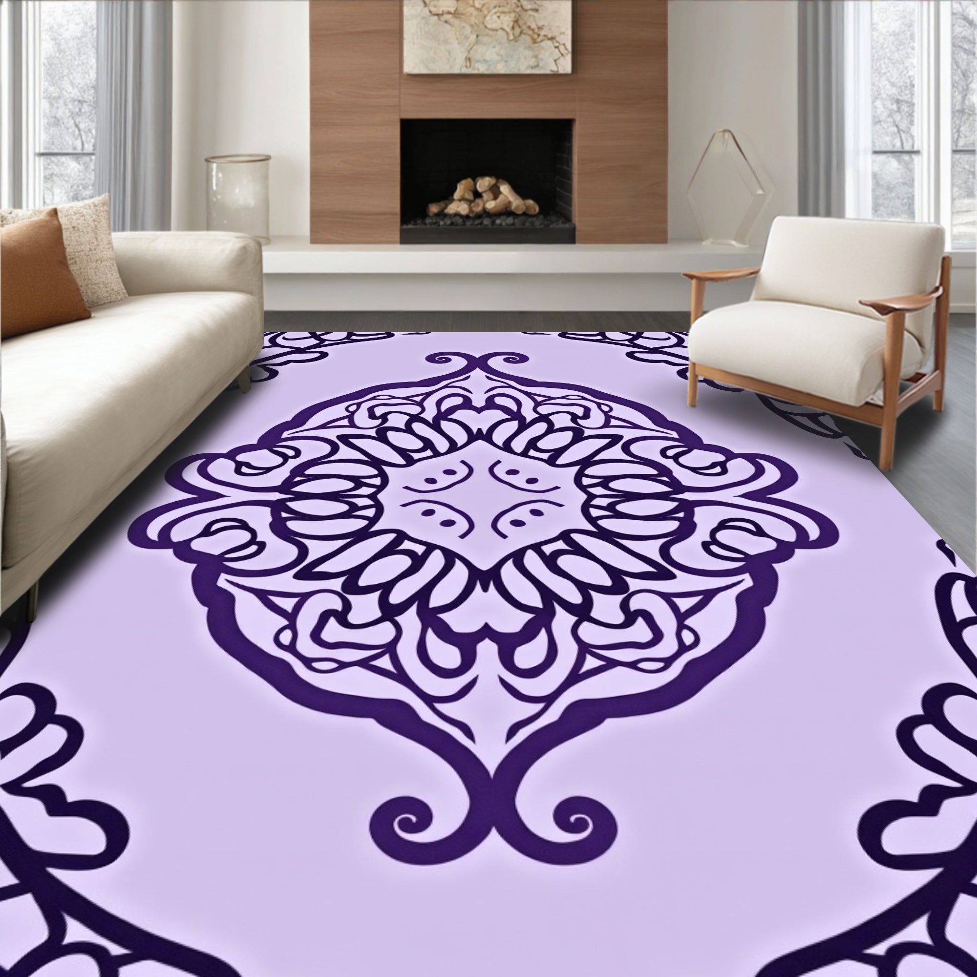 Ornate Paisley Purple Mandala Design Rug