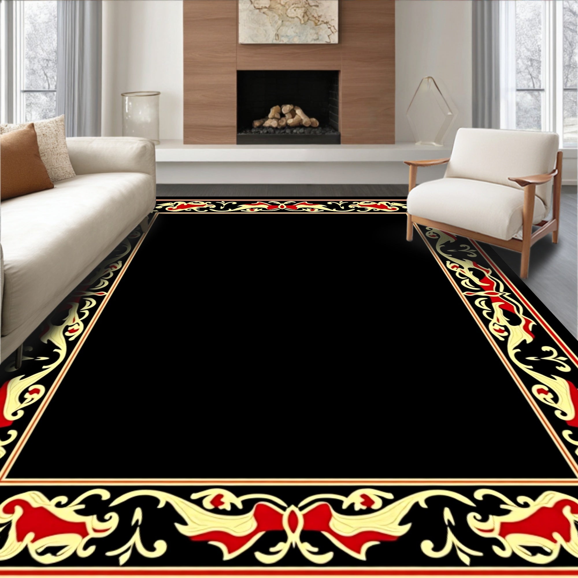 Regal Red Gold Foliage Border Rug