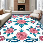Pink Floral Vine Border Art Rug