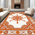 Orange Floral Medallion Scrollwork Rug