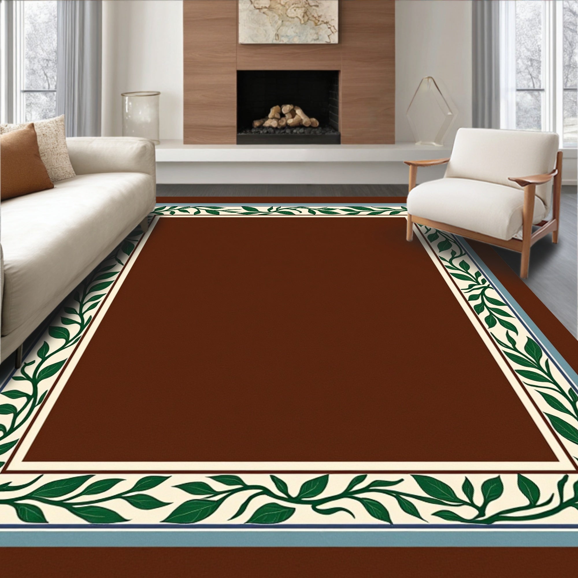 Green Leaf Vine Border Design Rug