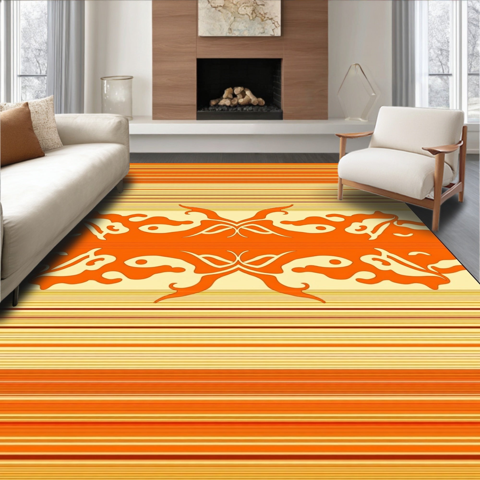 Warm Toned Abstract Stripe Pattern Rug