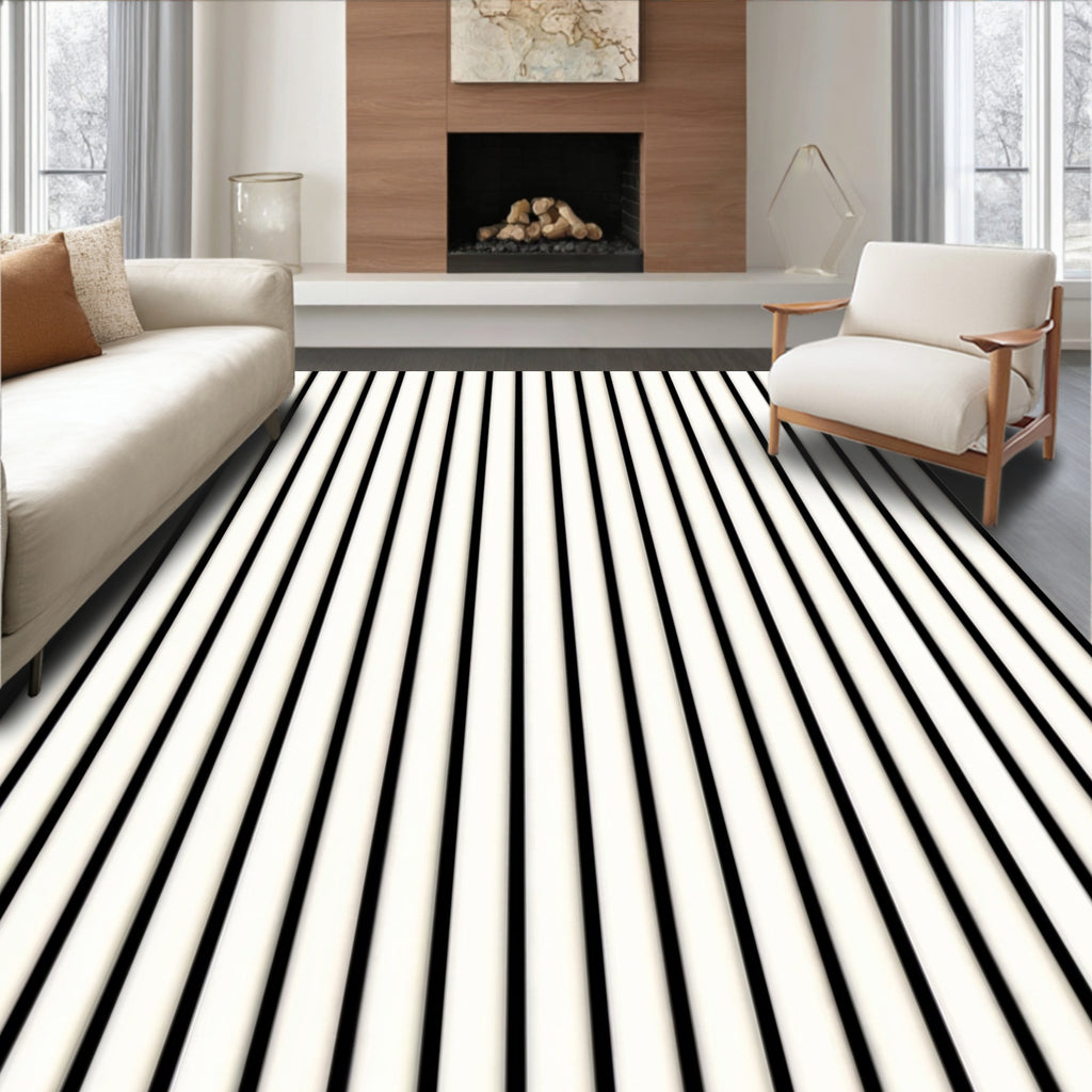 Classic Black White Vertical Stripes Rug