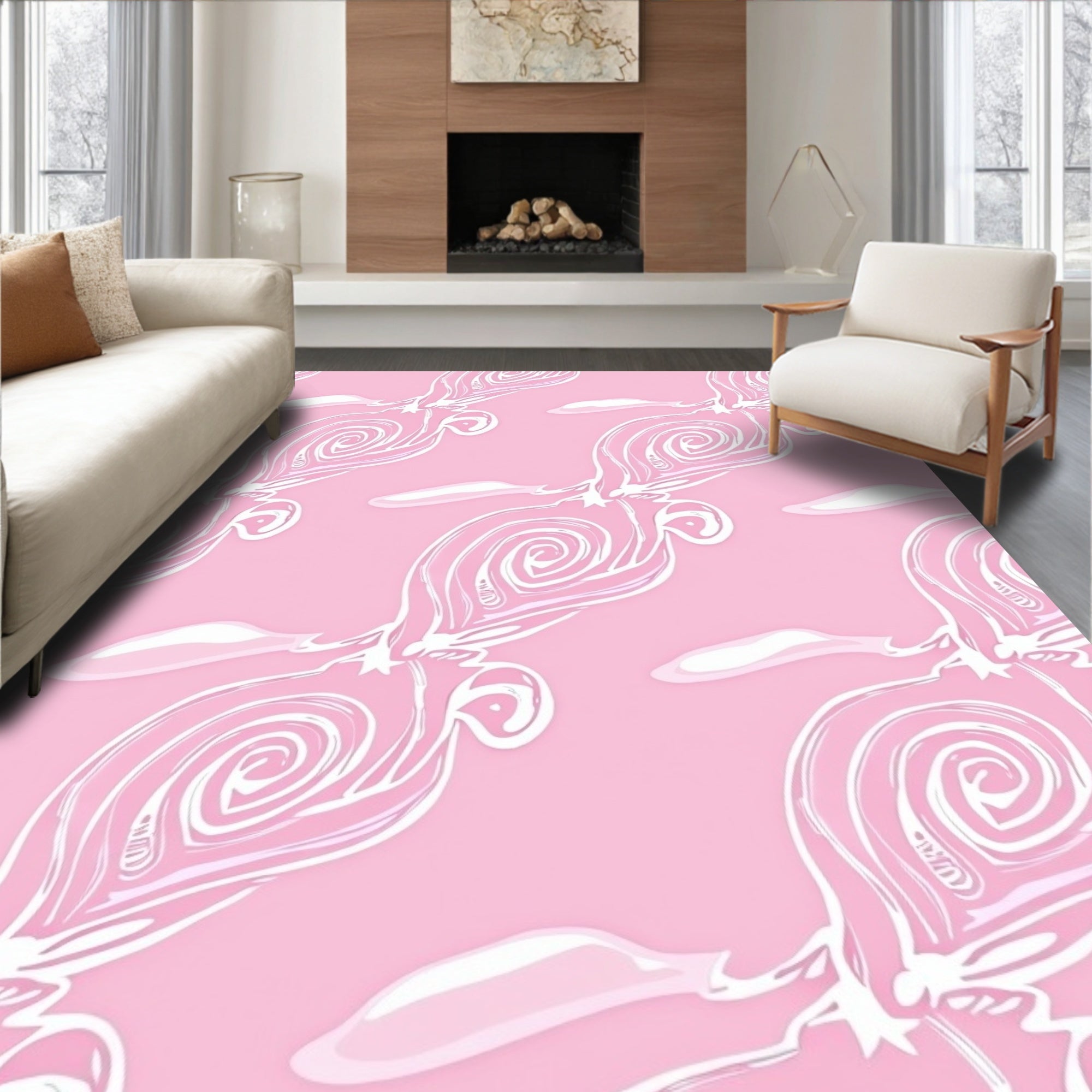 Swirl Blossom Pink Design Rug