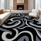 Abstract Black Grey Swirl Design Rug