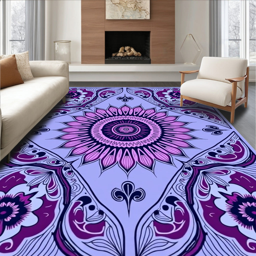 Purple Floral Mandala Medallion Pattern Rug