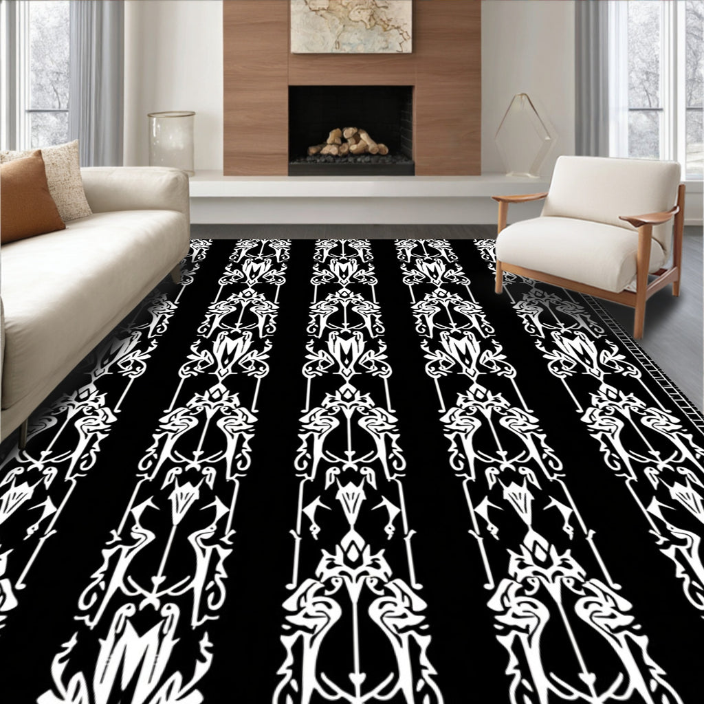 Art Nouveau Black White Floral Ornament Rug