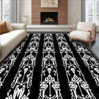 Art Nouveau Black White Floral Ornament Rug