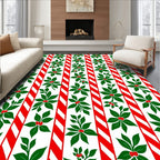 Red White Striped Holly Berry Branches Rug