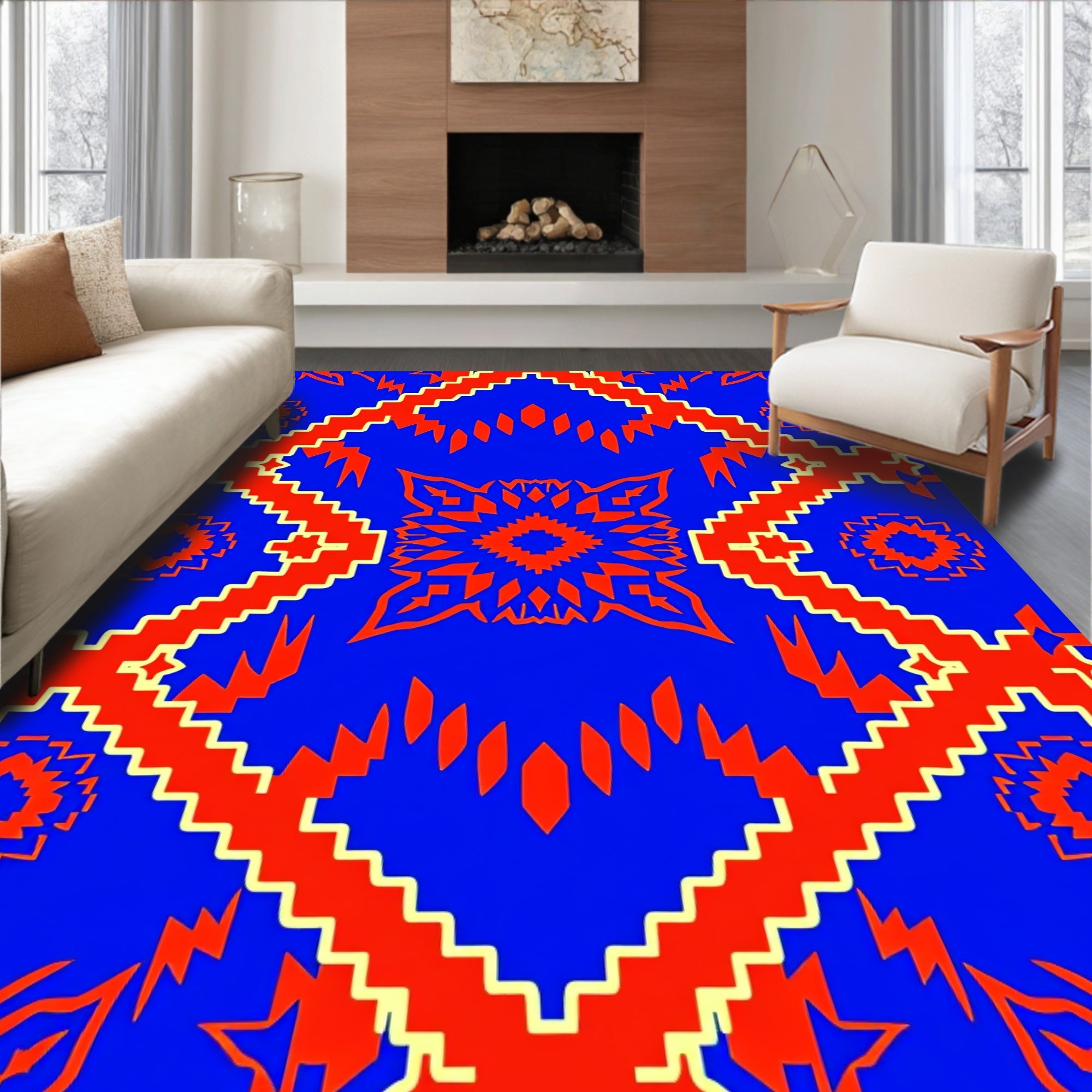 Bold Geometric Aztec Pattern Rug