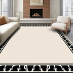 Classic Black White Geometric Border Rug