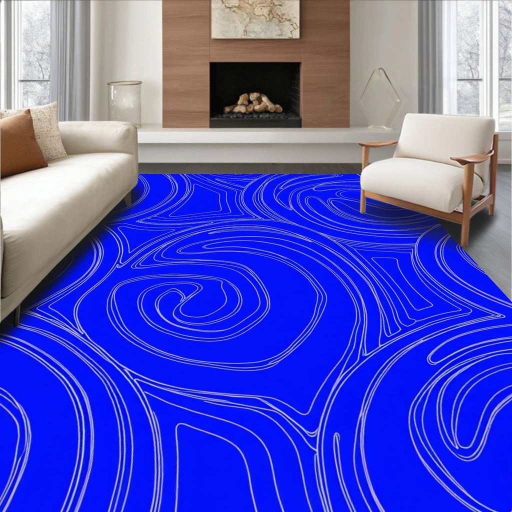 Abstract Blue Swirl Pattern Rug
