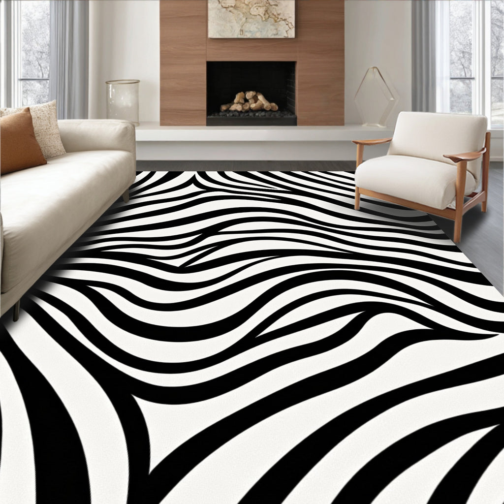 Bold Black White Zebra Stripe Pattern Rug
