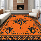 Vibrant Orange and Navy Floral Medallion Rug