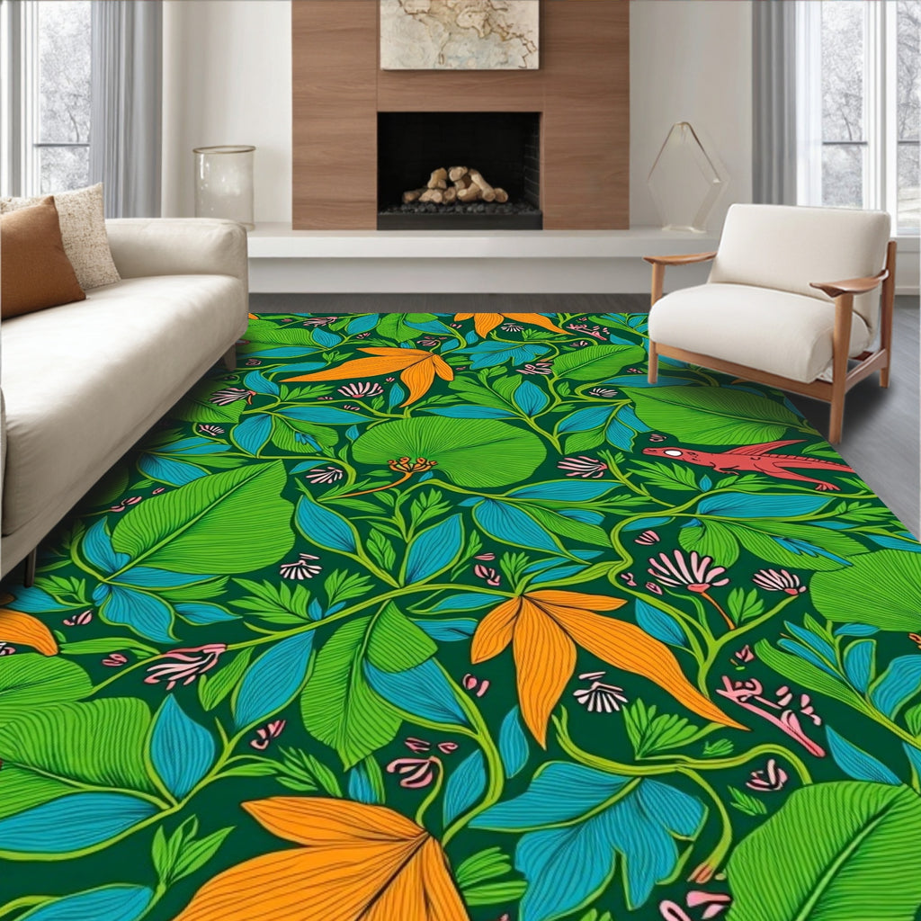 Emerald Jungle Frog Lizard Foliage Rug