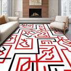 Red Black Linear Geometric Design Rug