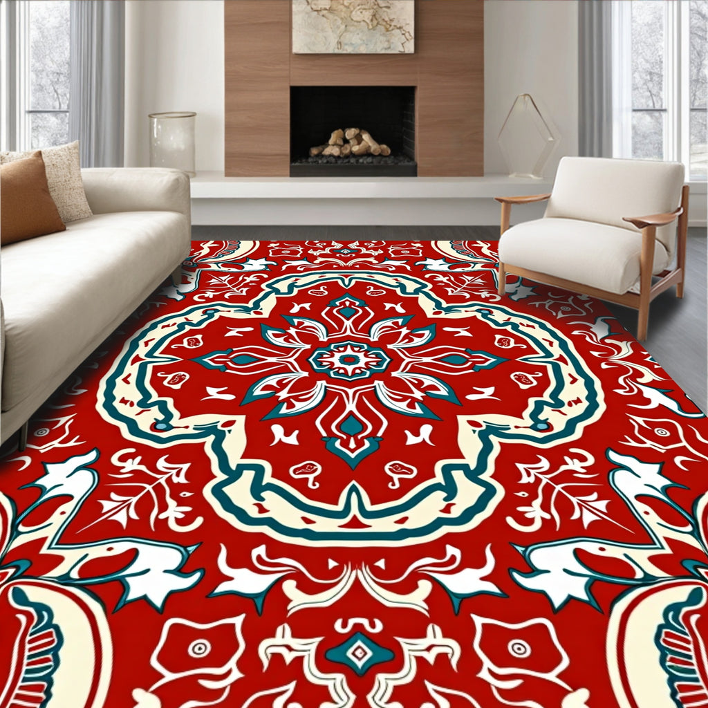 Intricate Floral Medallion Red Pattern Rug